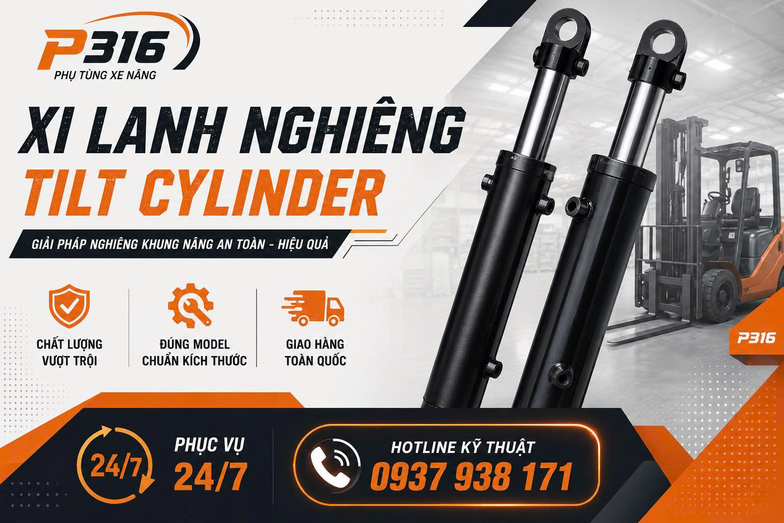 Xi Lanh Nghiêng Xe Nâng (Tilt Cylinder) | Chính Hãng | Giá Tốt | P316