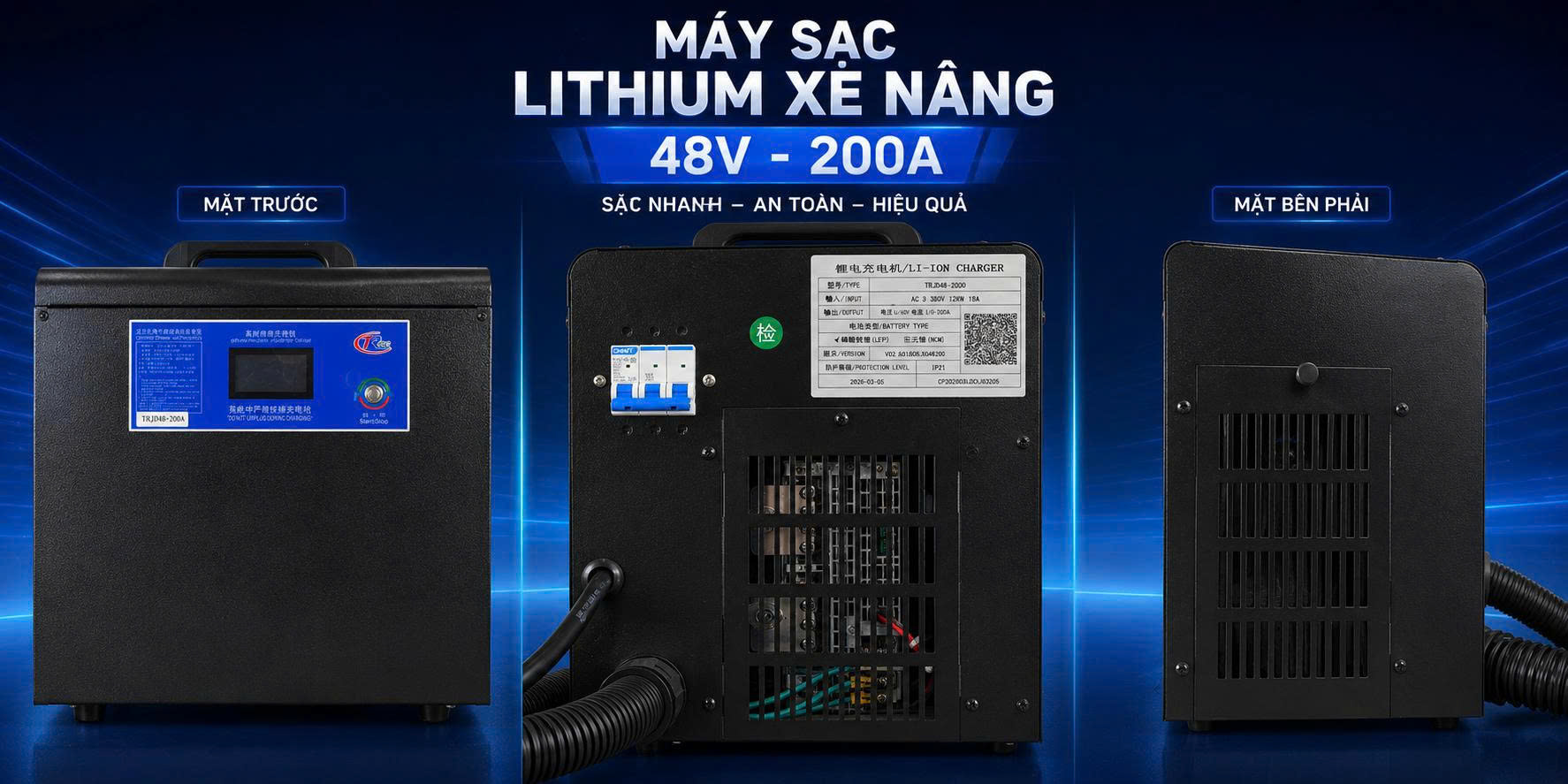 MÁY SẠC BÌNH ĐIỆN LITHIUM 48V200A CHÍNH HÃNG CHO XE NÂNG ĐIỆN