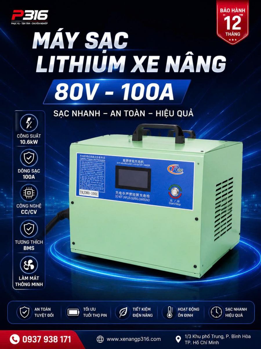 MÁY SẠC BÌNH ĐIỆN LITHIUM 80V100A CHÍNH HÃNG CHO XE NÂNG ĐIỆN