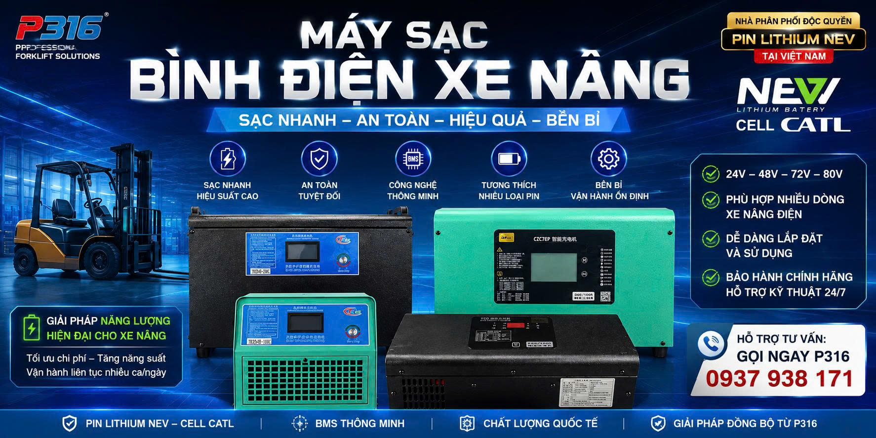 Máy Sạc Lithium Xe Nâng: Cách Chọn Sạc Phù Hợp, Sạc Nhanh