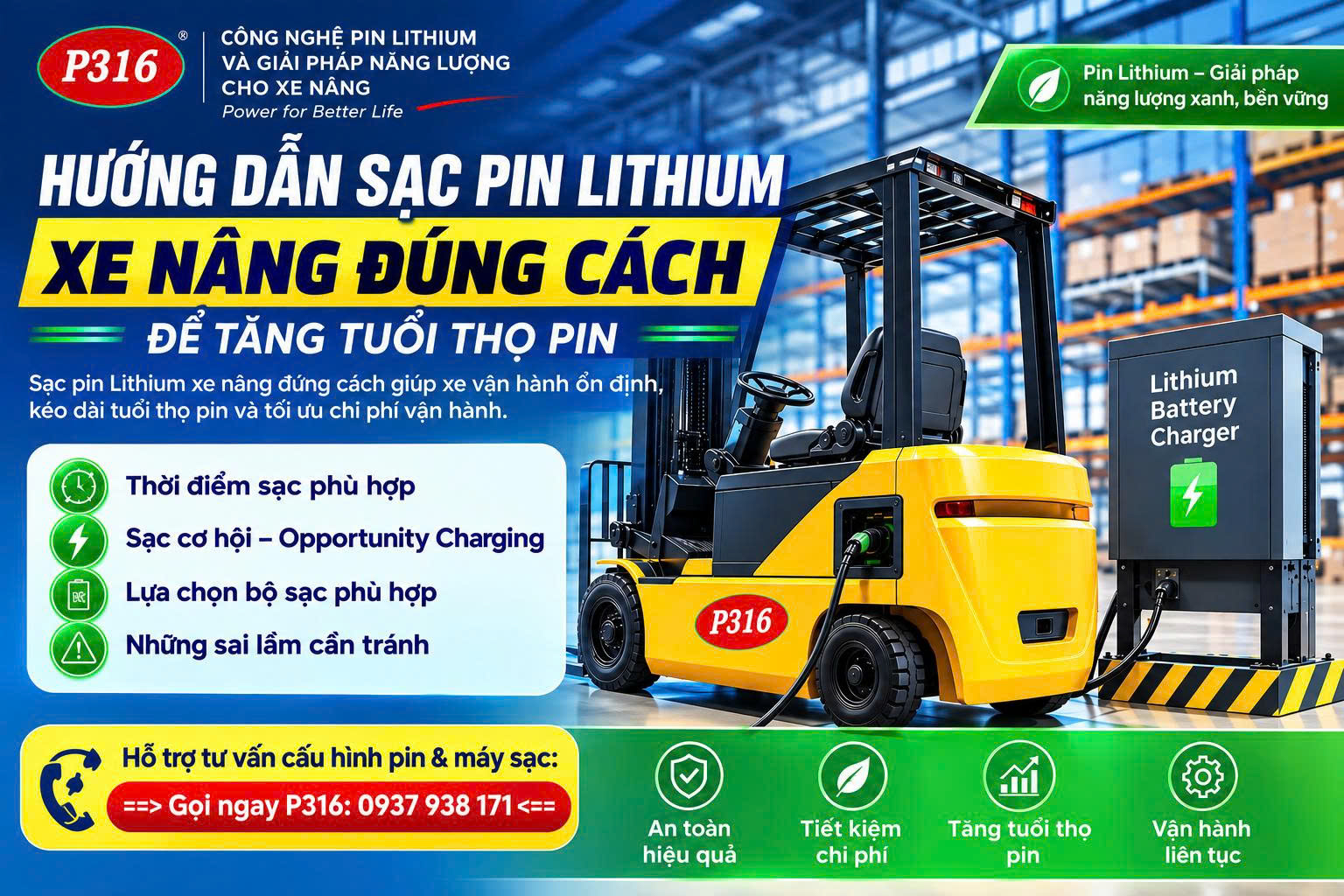 Hướng Dẫn Sạc Pin Lithium Xe Nâng Đúng Cách Tăng Tuổi Thọ 2026