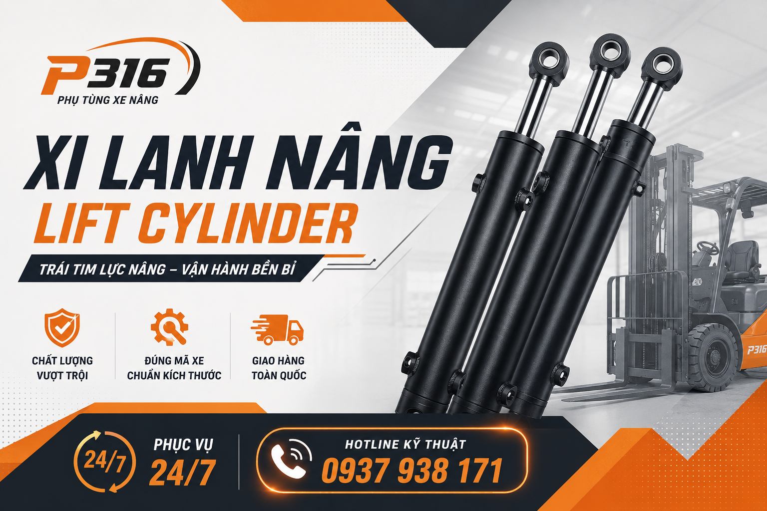 Xi Lanh Nâng Xe Nâng (Lift Cylinder) | Toyota, Komatsu, Nissan, TCM – P316